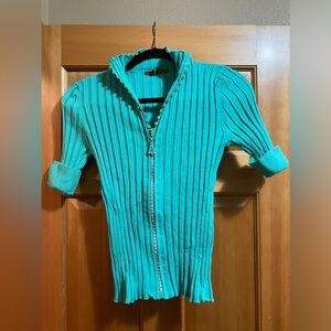 Bellidini short sleeve top with rhinestone zipper size Large